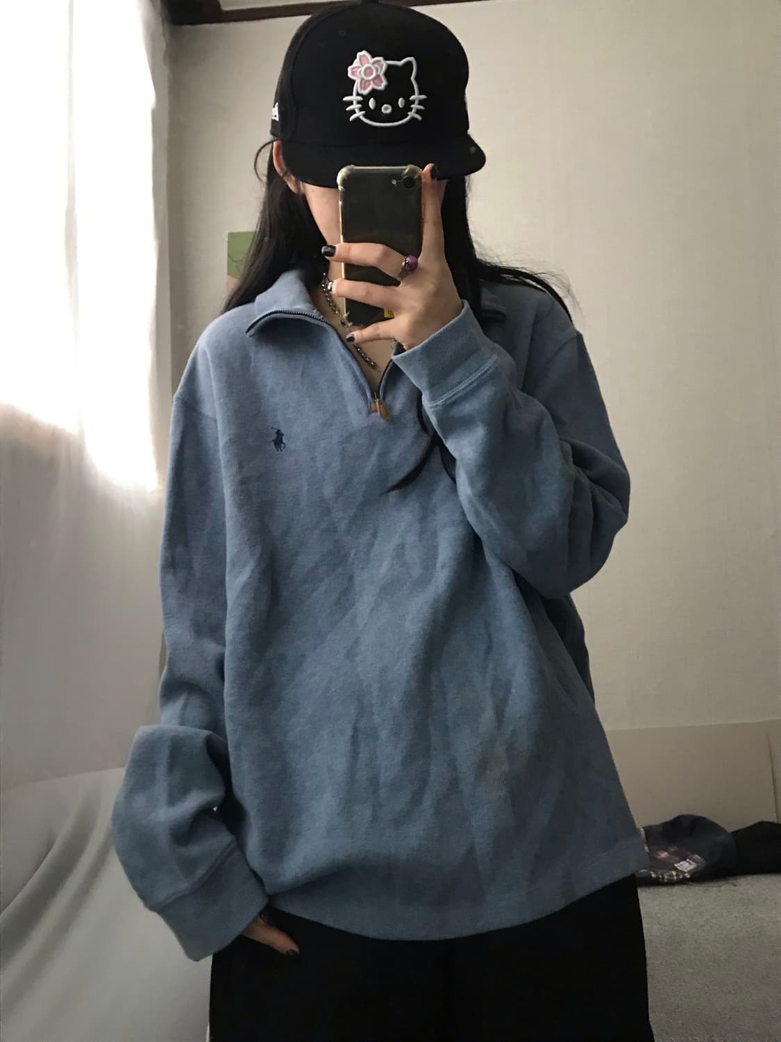 폴로 연하늘 오버핏 반집업 상품이미지6