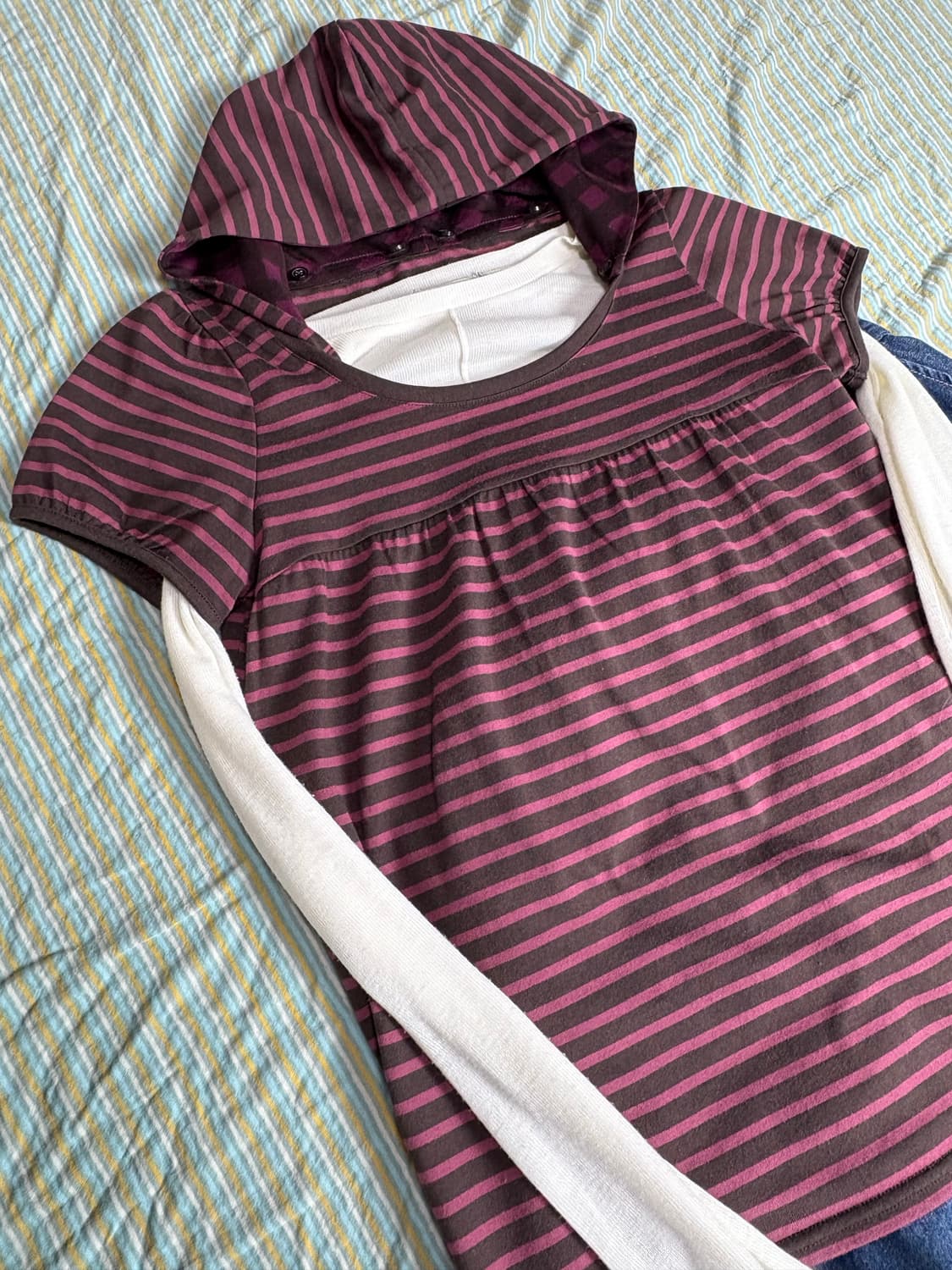 핑크브라운 스트라이프 후드 티셔츠 상품이미지10