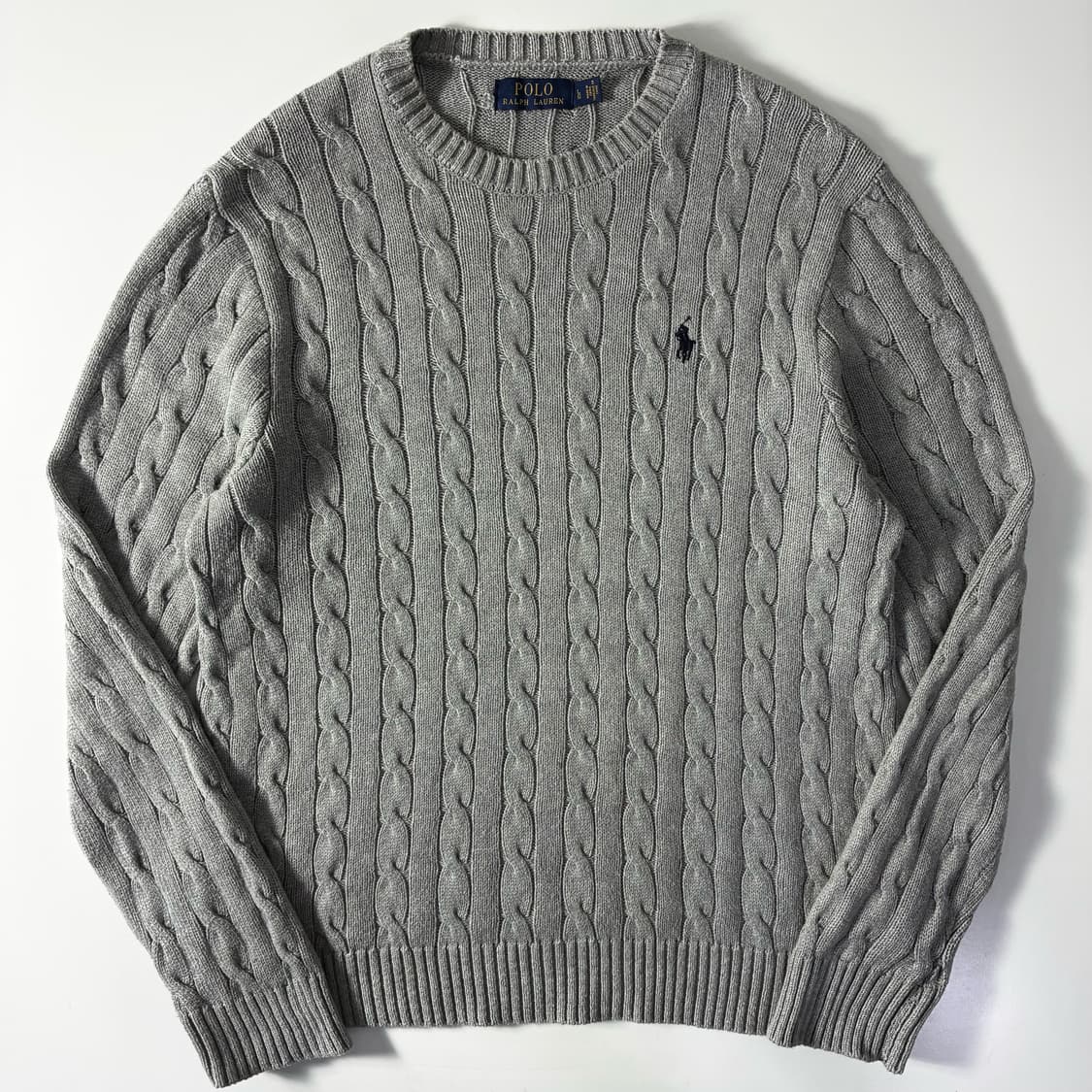 Polo  폴로 랄프로렌 자수 코튼 그레이 꽈배기 니트   상품이미지1