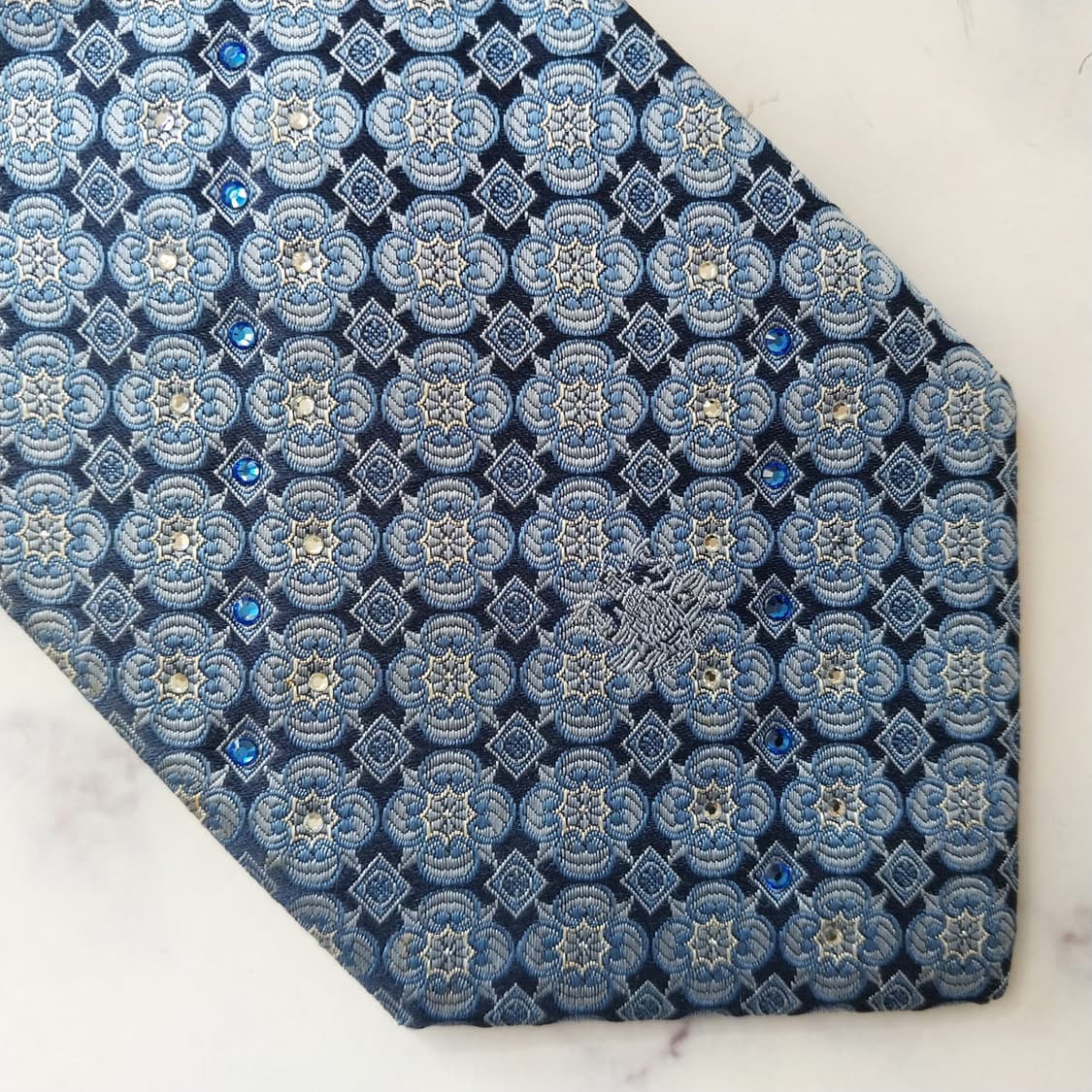 아쿠아스큐텀 실크 블루 패턴 넥타이 9.4cm A+등급 K2210 상품이미지7