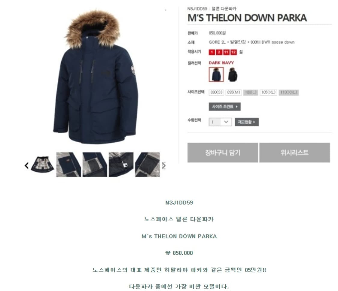 노스페이스 델론 고어텍스  구스 다운 패딩 상품이미지8