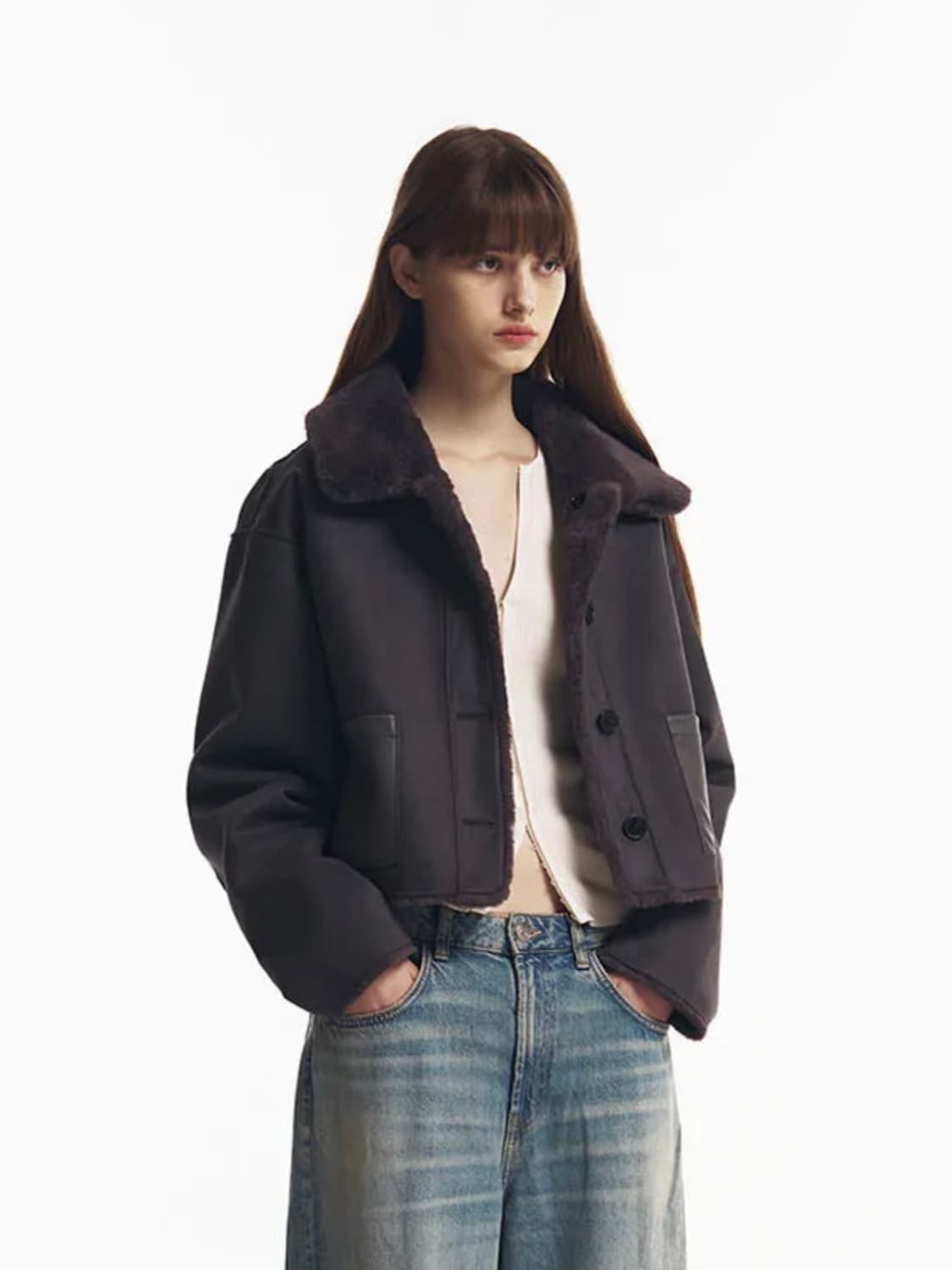 도프셉 리버시블 포인트 무스탕 그레이 상품이미지6