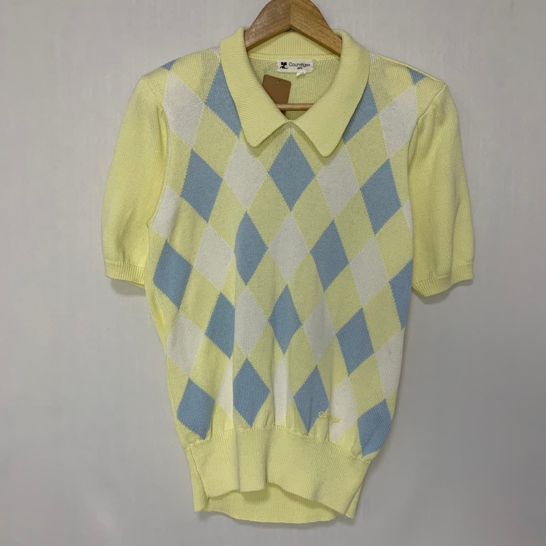 Courreges 꾸레쥬 빈티지 아가일 퍼프 반팔 니트 모리걸 상품이미지2