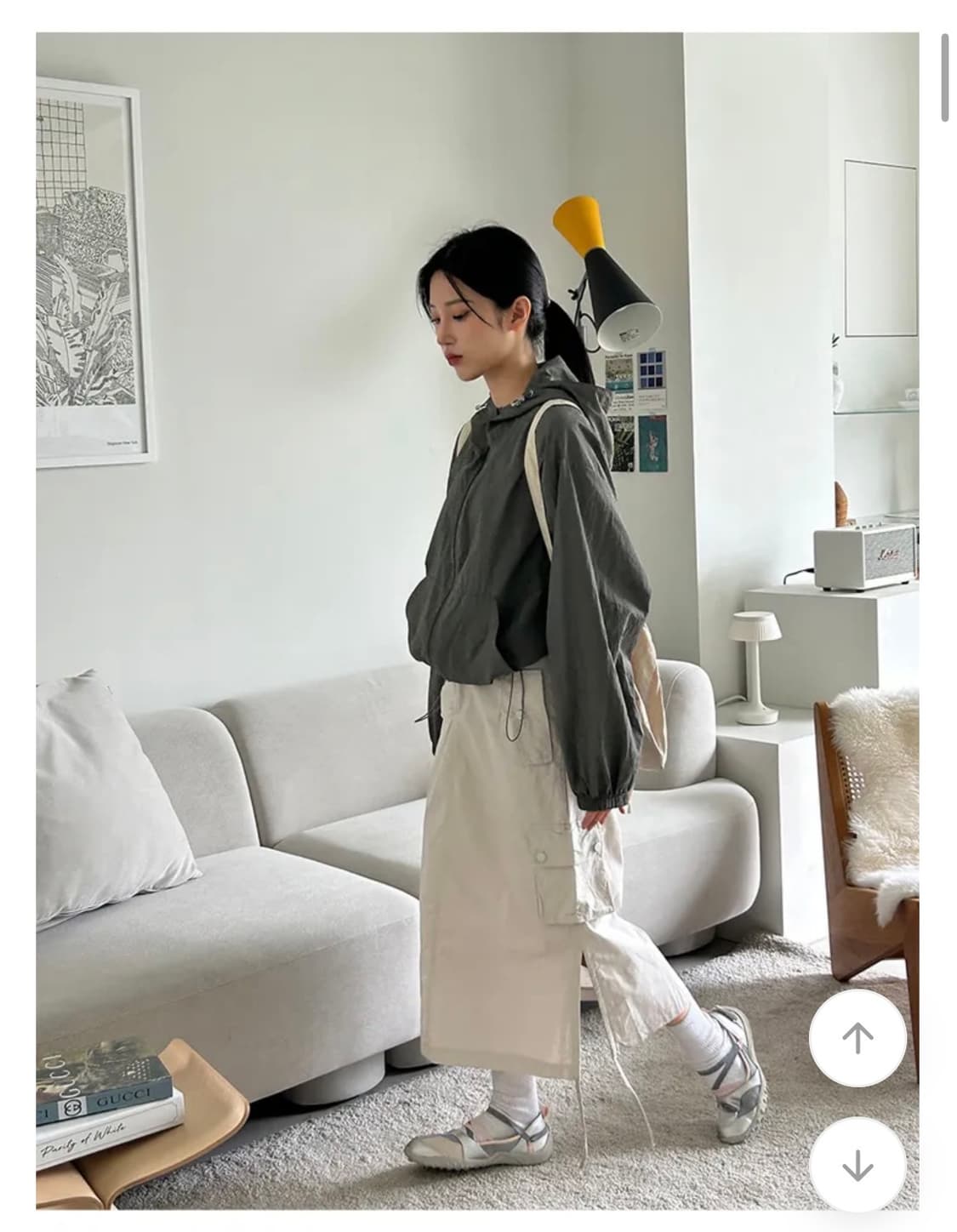 밑단 끈 포인트 뒷밴딩 카고 롱 스커트 상품이미지3