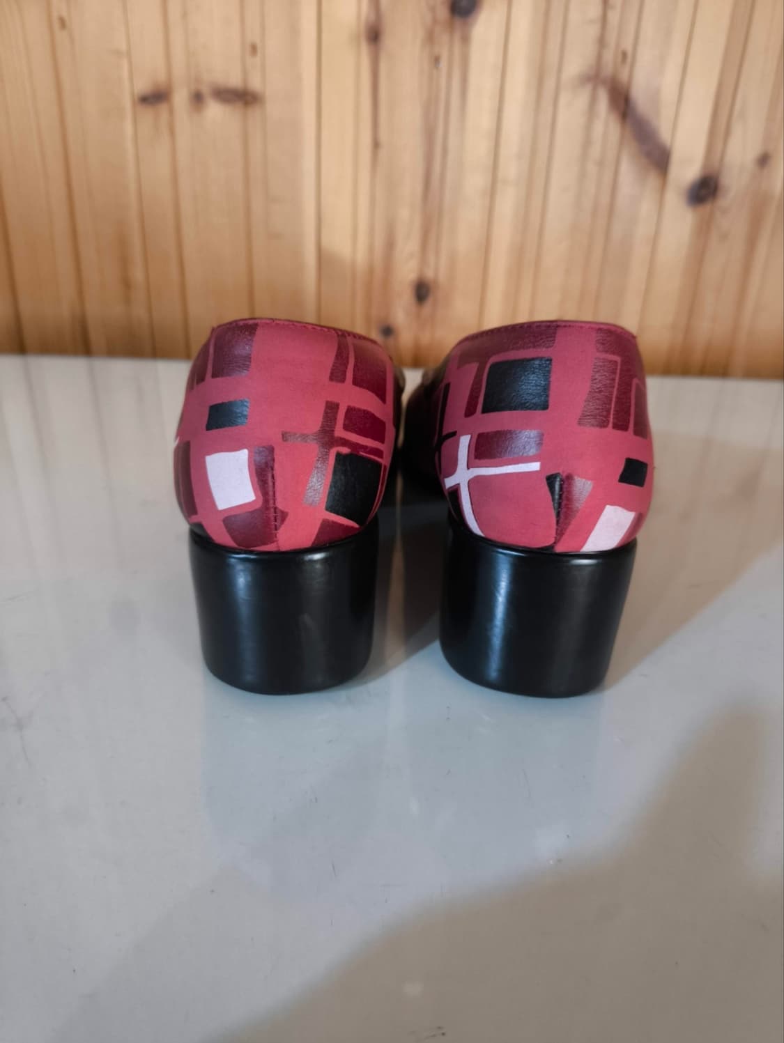 36 230mm 캠퍼 컬러블록 레드가죽 힐 펌프스 5cm 상품이미지7