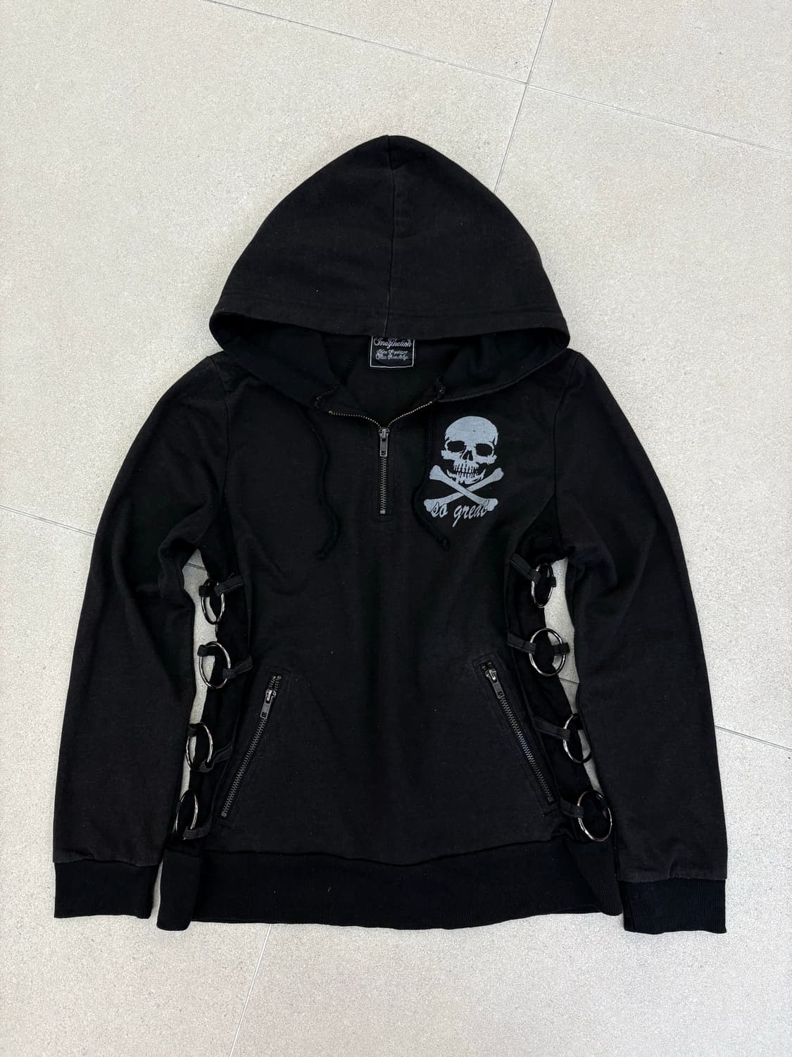 해골 사이드 레이스 링 반집업 후디 상품이미지1