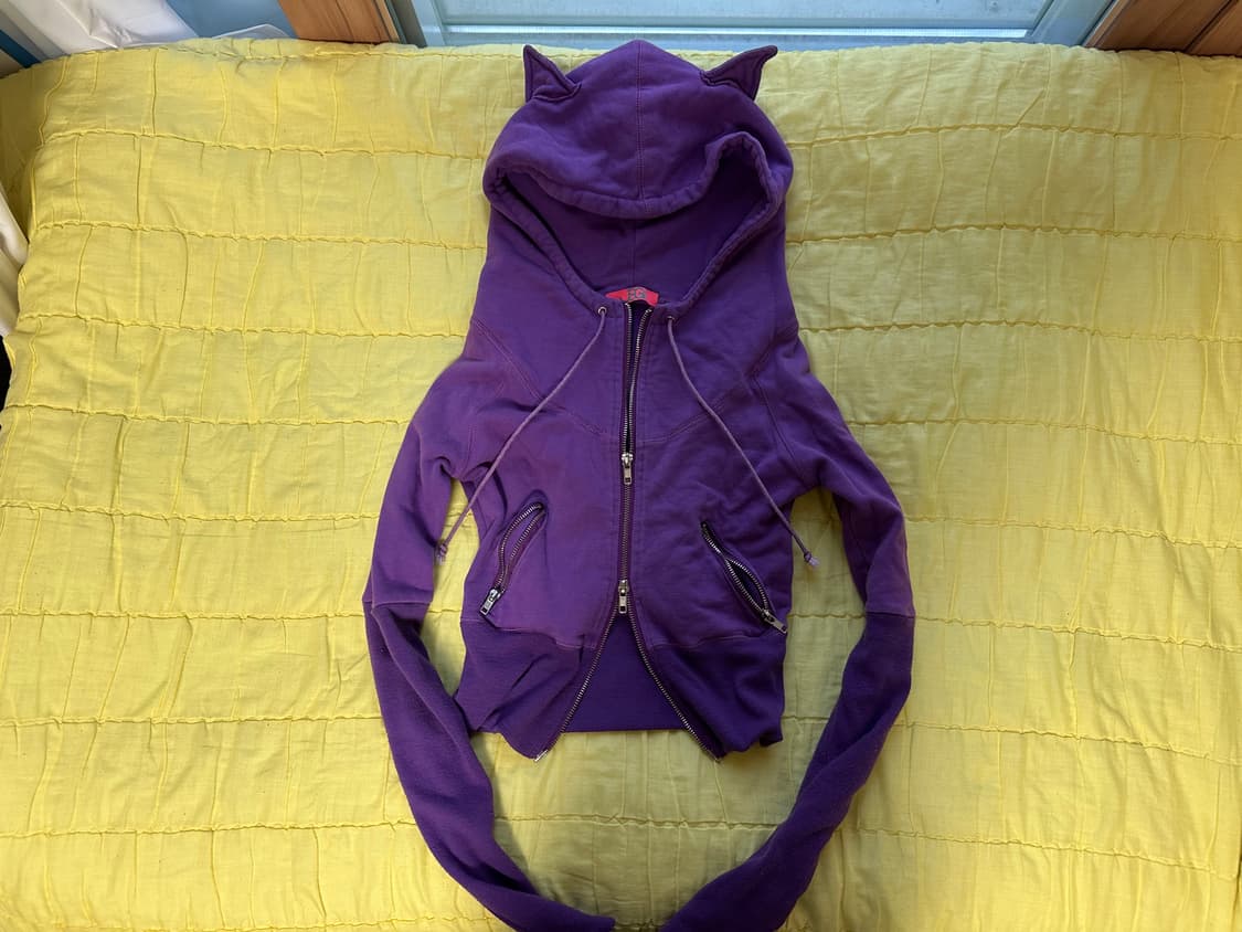 펑크 네코미미 퍼플 크롭 투웨이 후드 집업 상품이미지1