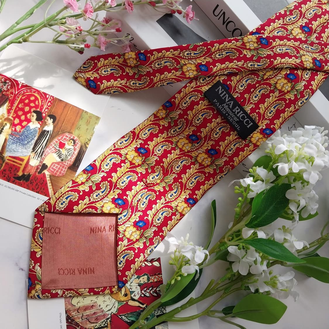 니나리치 레드 페이즐리 플라워 넥타이 9.9cm A+등급 K2338
 상품이미지5