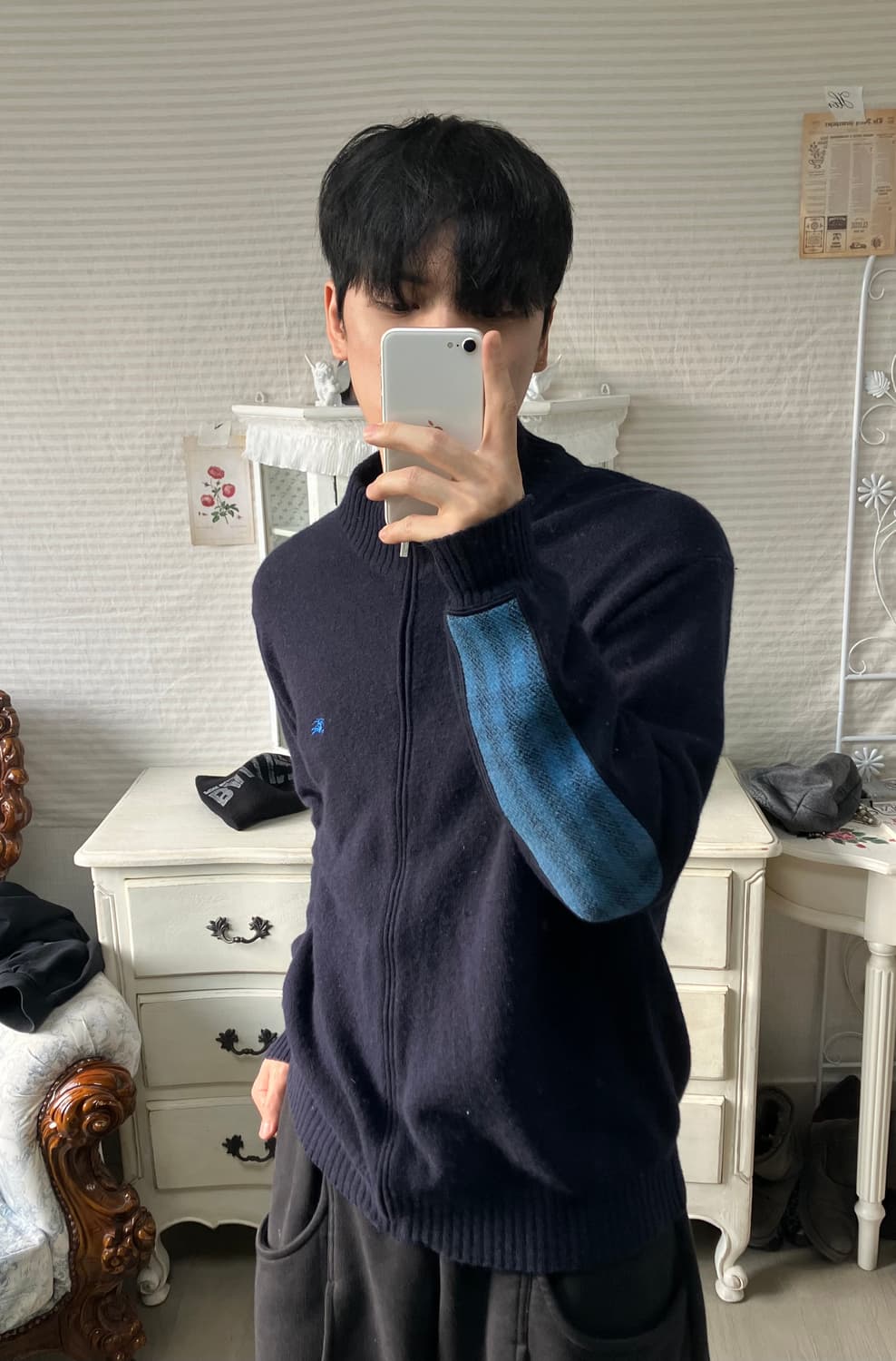 빈티지 버버리 암 패치 니트 지퍼 o-925 y2k 스트릿 모리 갸루 일 상품이미지1