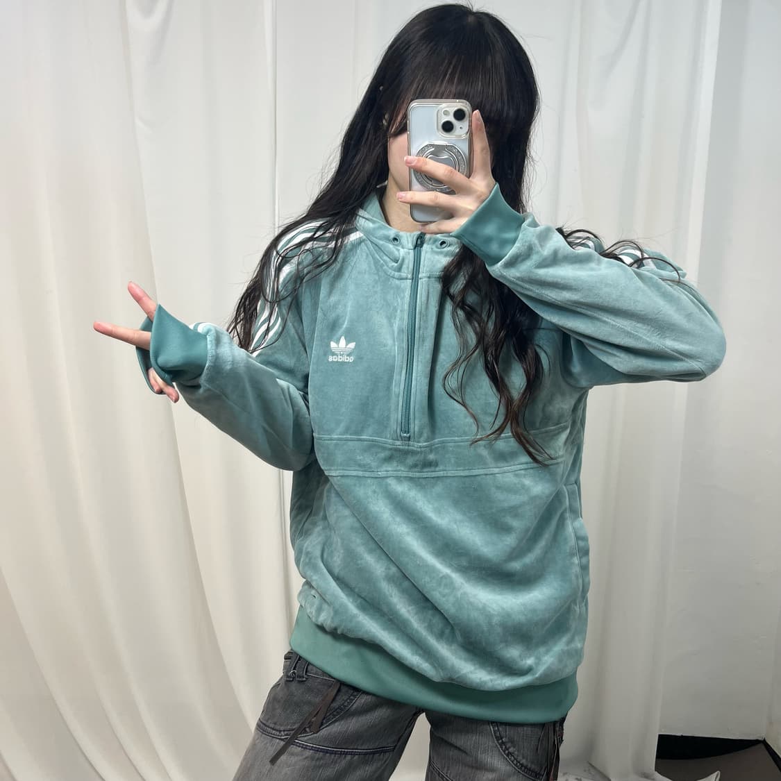 Adidas Mint Cozy Velour Half-zip Hoodie  상품이미지2