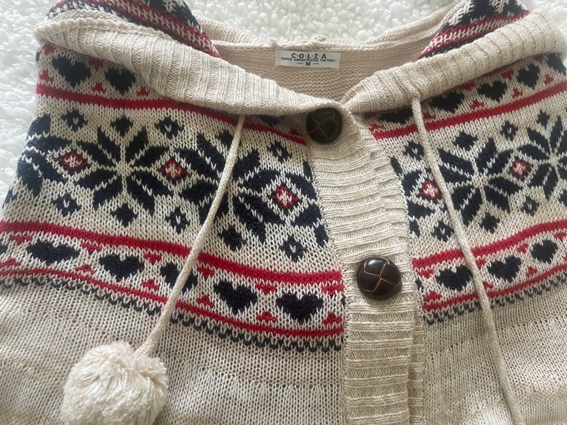 모리걸 빈티지 노르딕 후드 폼폼이 케이프 💗🤍❄️ 상품이미지2