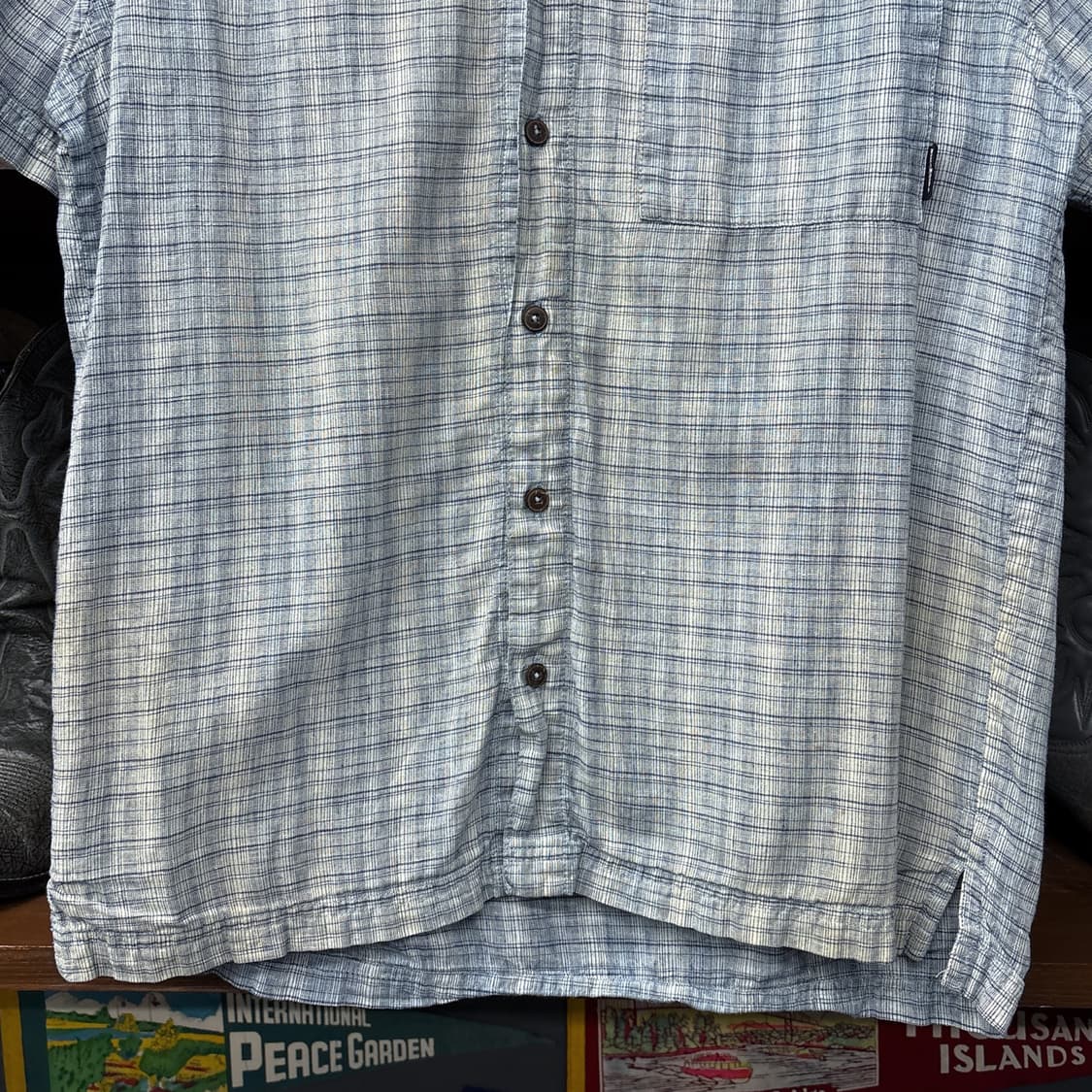 00s 파타고니아 자카드 체크 패턴 린넨 반팔셔츠 N1152 상품이미지4