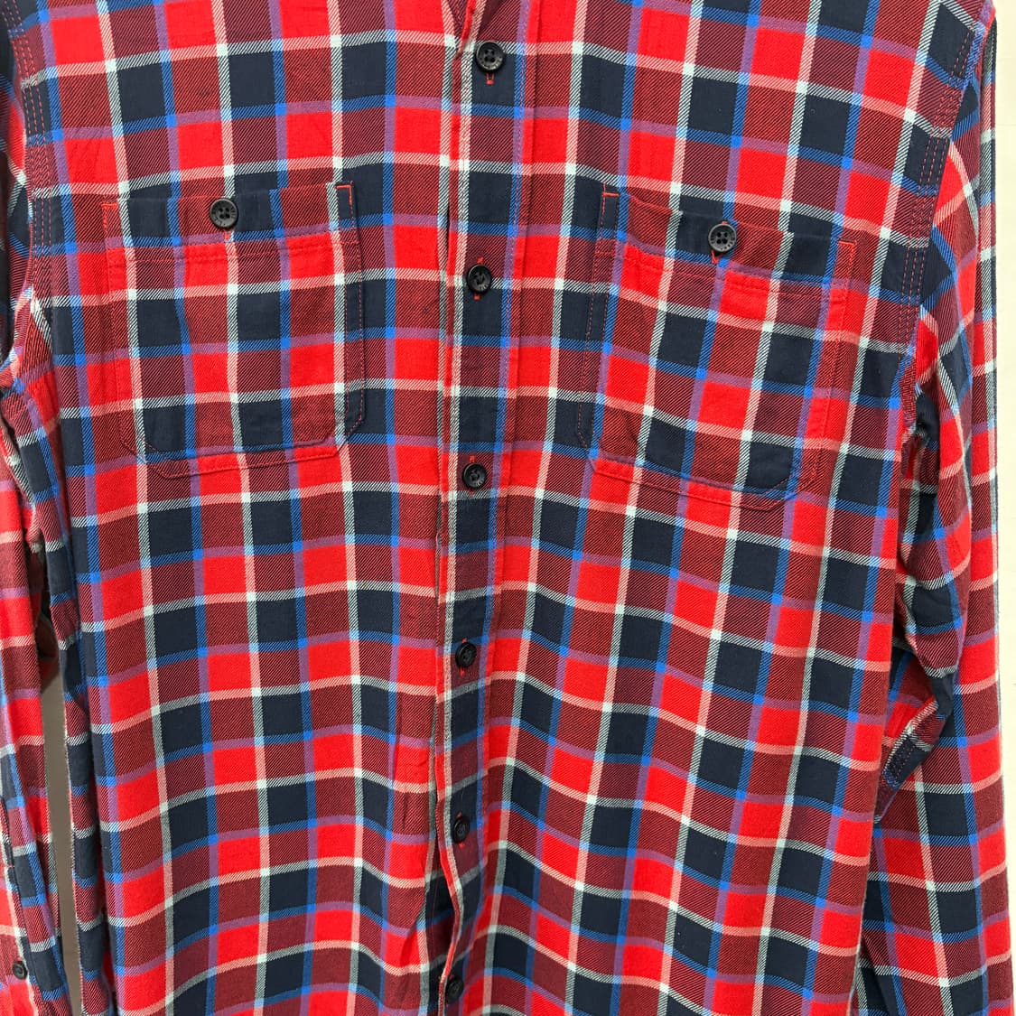 엘엘빈 레드/네이비 체크 남방 셔츠 남/M 상품이미지2