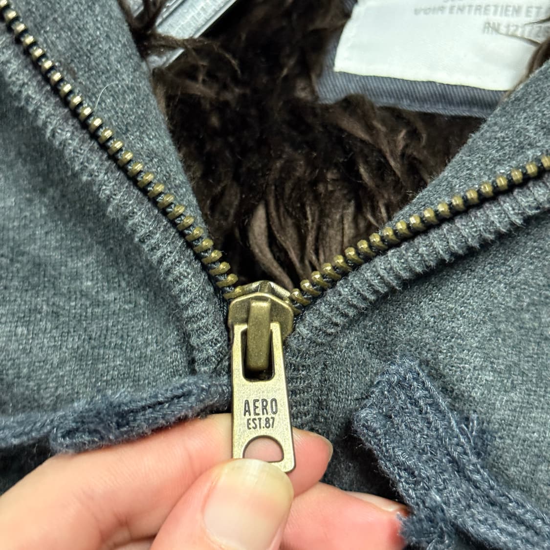 VTG 빈티지 퍼 안감 y2k 다크 그레이 집업 후디 상품이미지5
