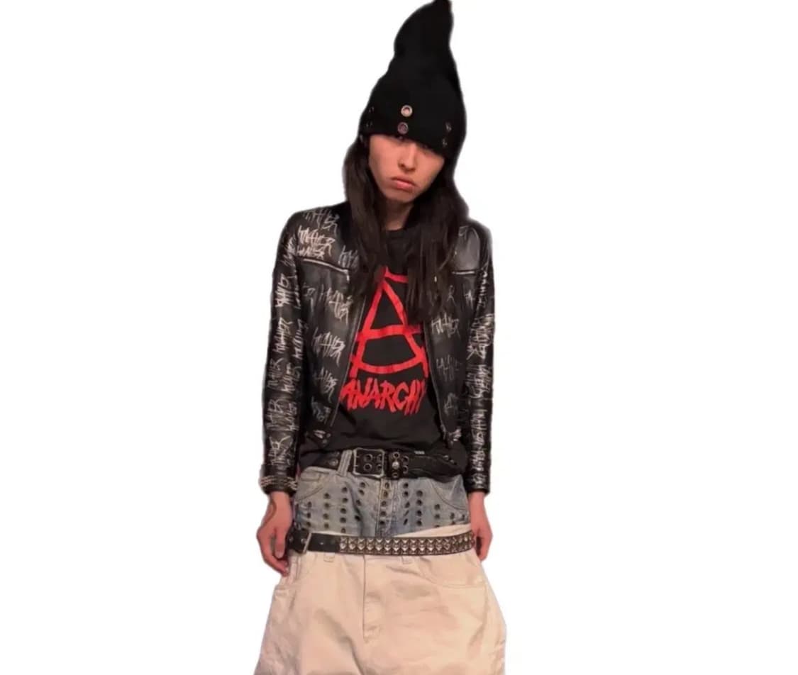 knall3r  로고 낙서 메탈스터드 락스피릿 크롭  레더 자켓 상품이미지2