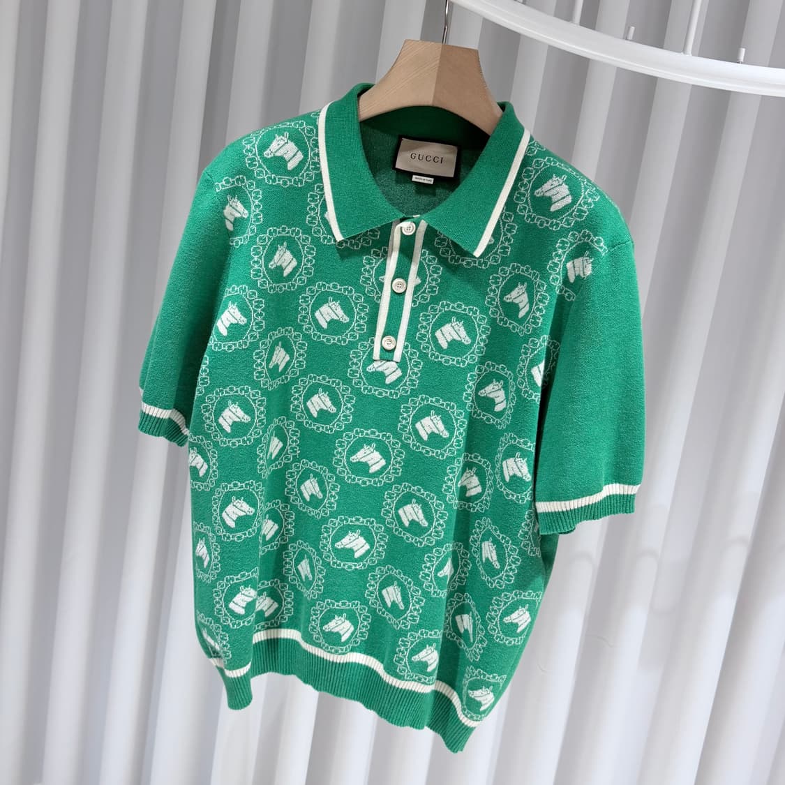 (S/XL) / 구찌 홀스 패턴 승마 코튼 울 폴로 반팔 티셔츠 상품이미지2