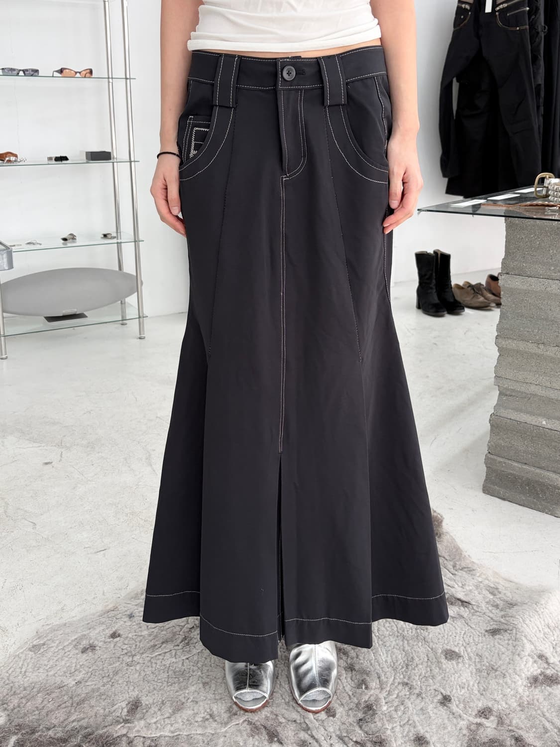 저버드 스티칭 플레어 스커트 상품이미지2