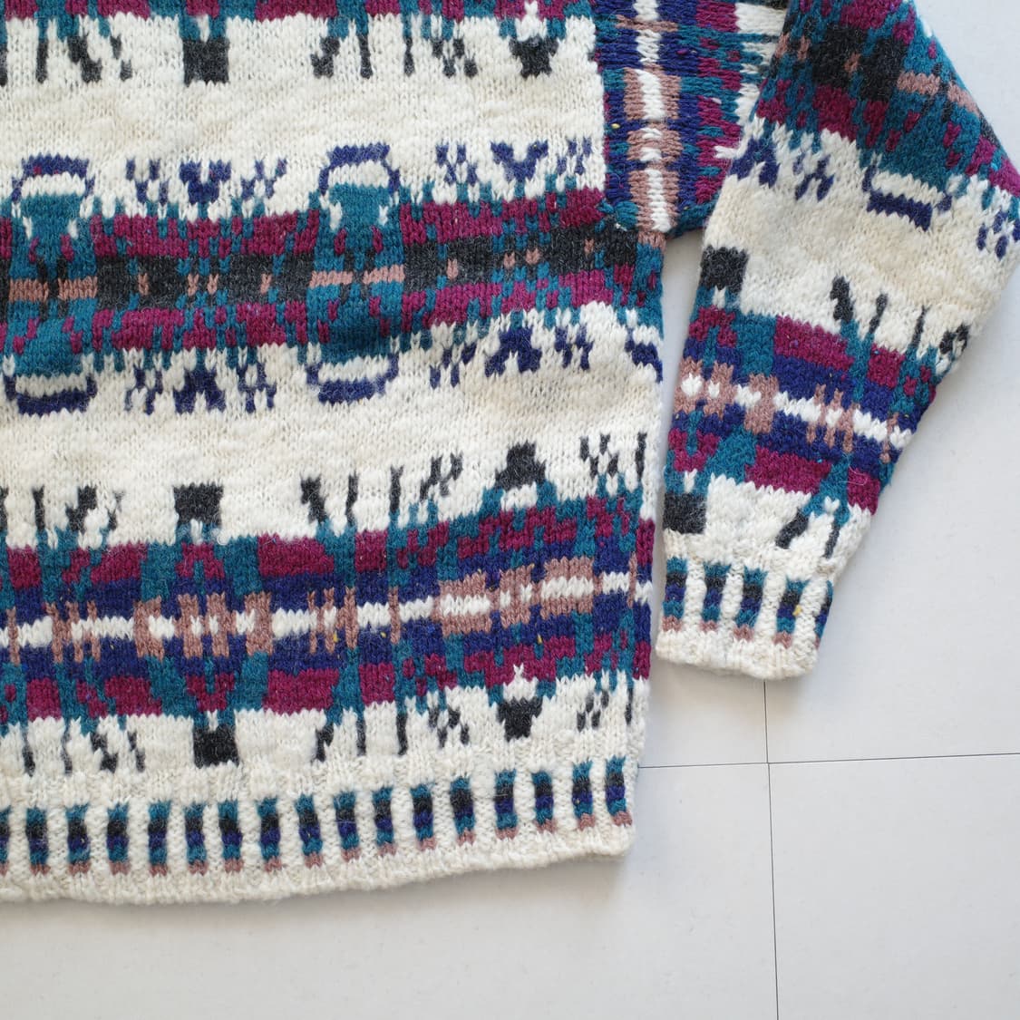 90s 울리치 에스닉 나바호 아즈텍 패턴 헤비 울 니트 (XL)  상품이미지8