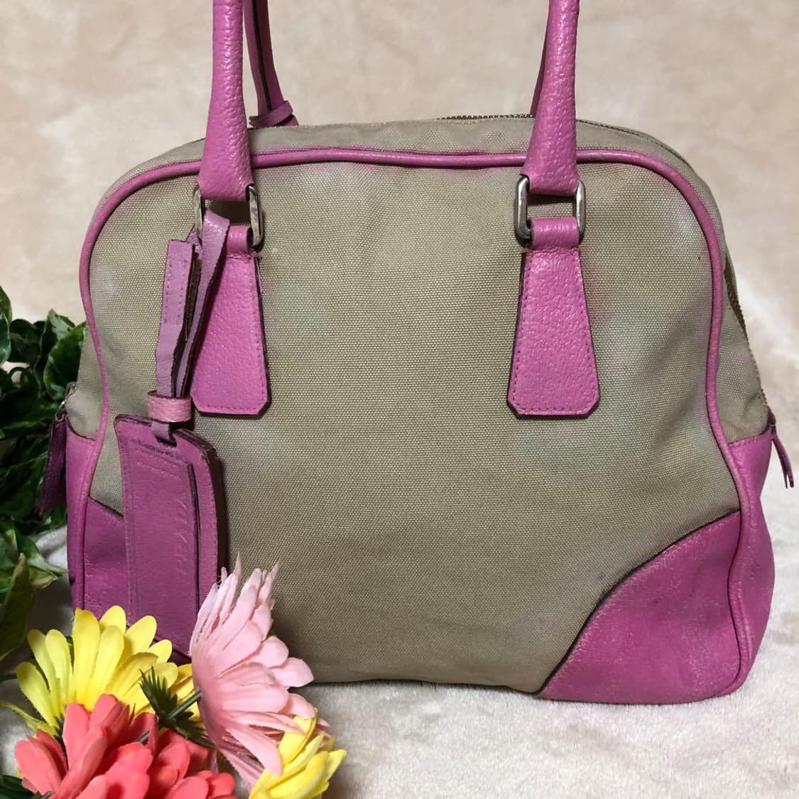 프라다 아카이브 캔버스 레더 볼링백 y2k 상품이미지1