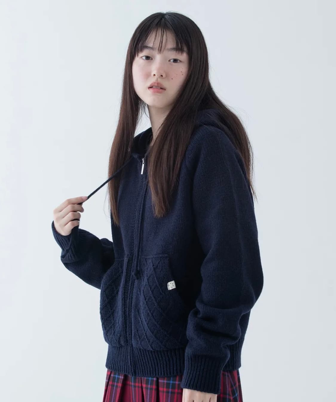 오헤시오 캐이블 니트 후드집업 네이비 상품이미지1