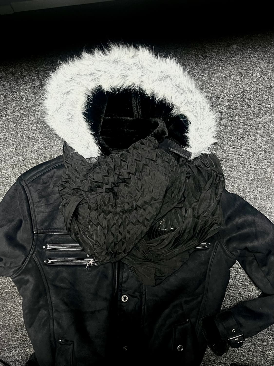 Punk black shirring scarf 상품이미지2