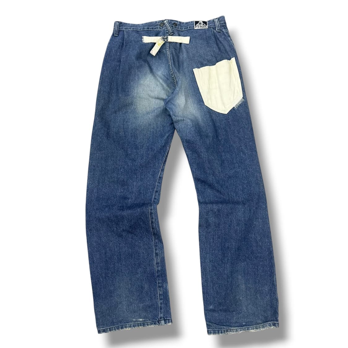 벤데이비슨 빈티지 비죠 백포켓 디테일 중청 워싱 데님 와이드팬츠 상품이미지1