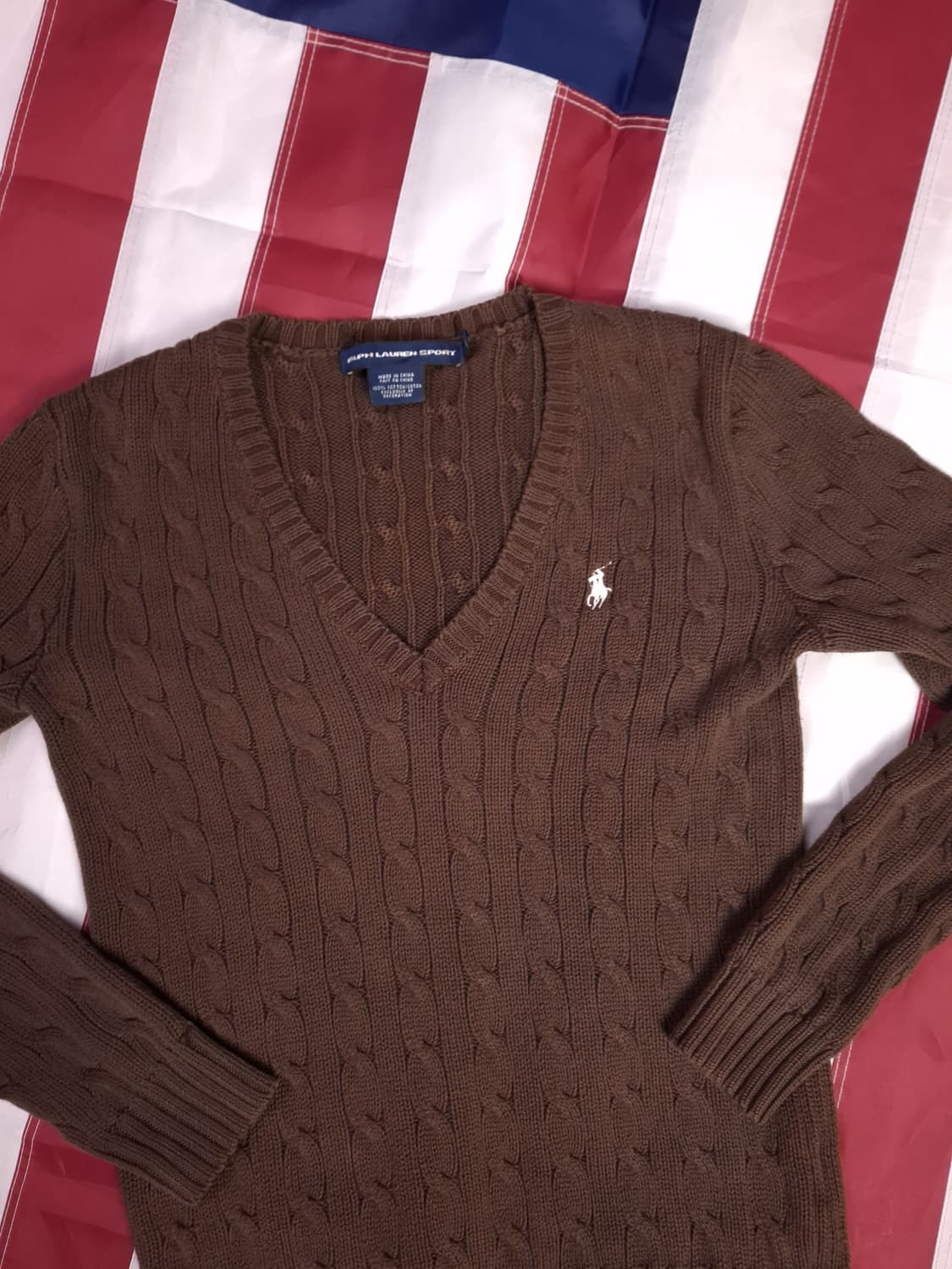 오리지날 랄프로렌폴로 스포츠 우먼 코튼 브이넥 케이블 니트 상품이미지2
