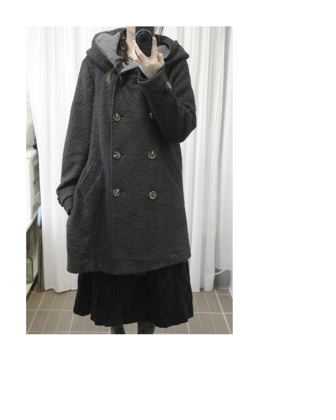 Charcoal Bouclé Hood Coat 상품이미지5