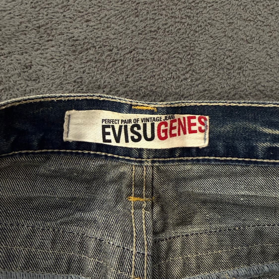 [정품/36] 에비수 진청 워싱 옐로우 빅로고 데미지 데님 청바지 상품이미지4