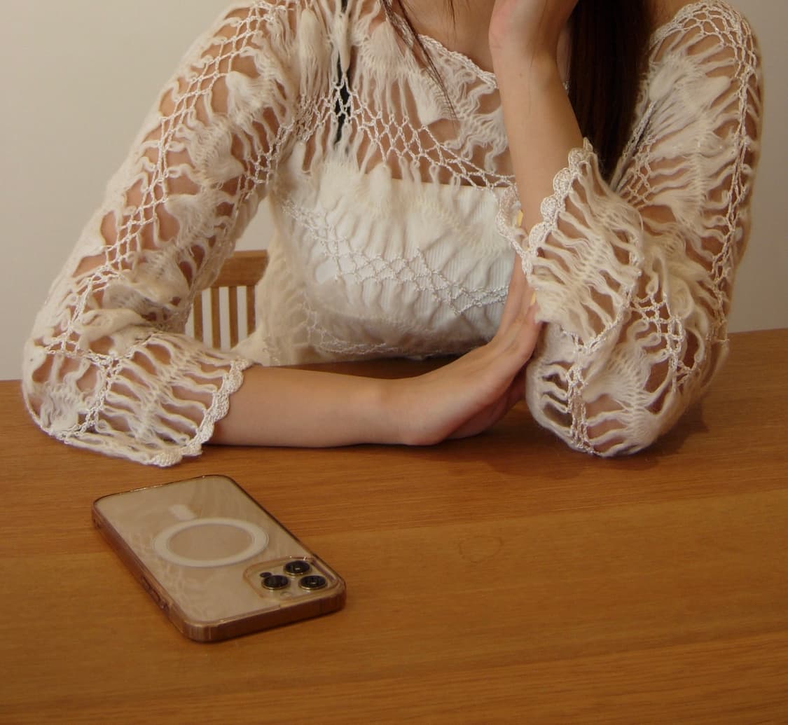 Michel Klein 그물 니트 시스루 뜨개 탑 상품이미지1