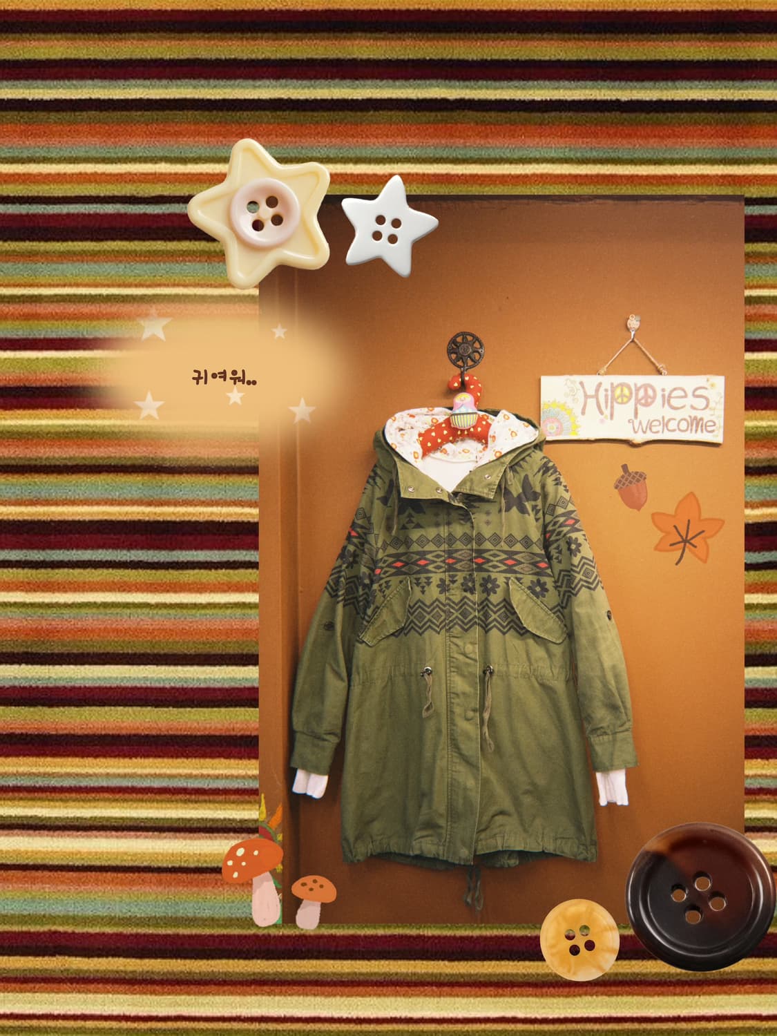 SCOLAR 히피문양 포인트 야상 아우터 상품이미지1