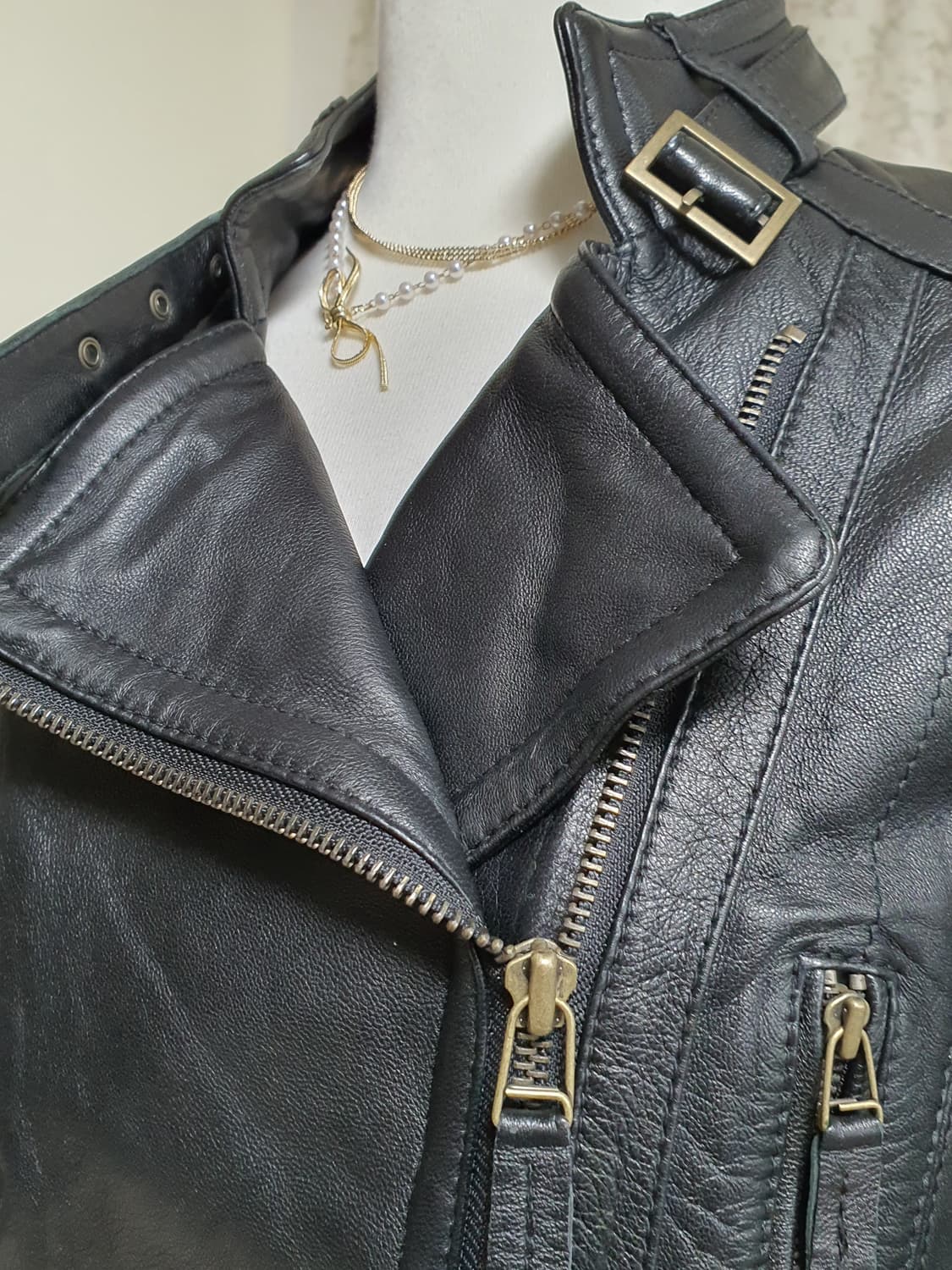 [빈티지] 양가죽 여성 블랙 가죽 라이더 자켓 상품이미지3