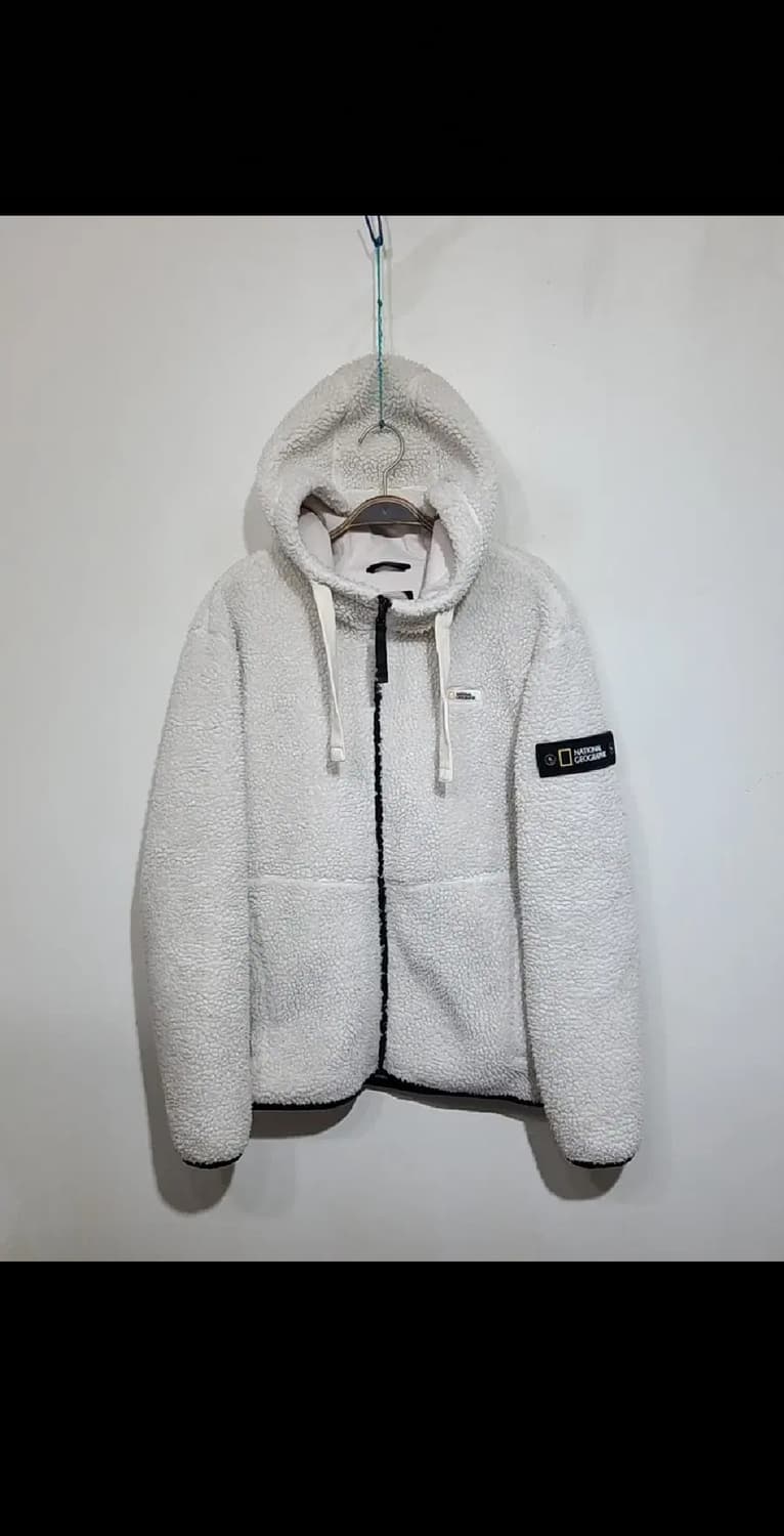 (L) 내셔널지오그래픽 후리스 와펜점퍼 화이트 뽀글이 플리스 자켓  상품이미지1