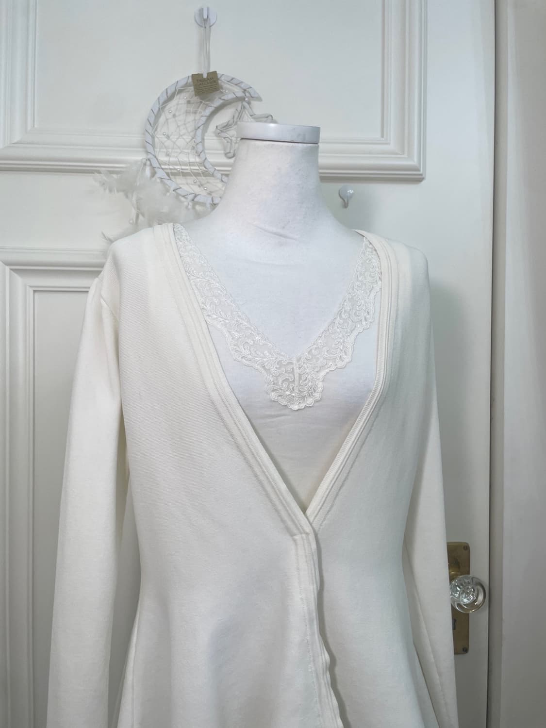 ivory v-neck flare cardigan&lace cotton 상품이미지5