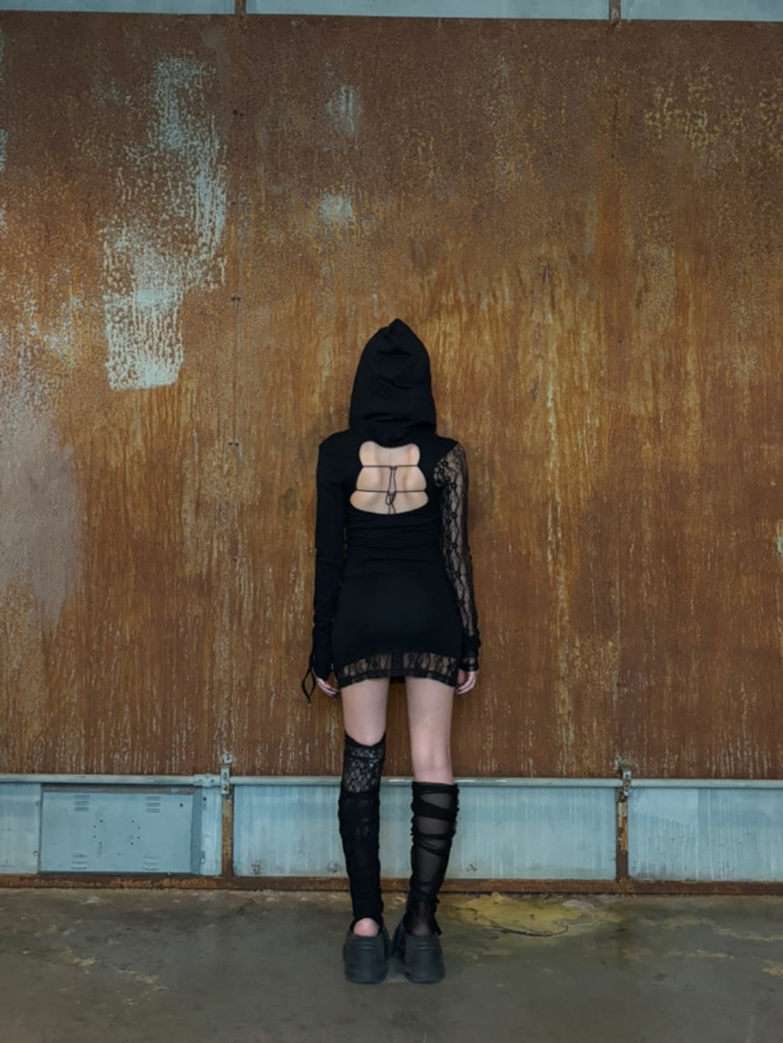 bnfrom 블랙 미니 드레스 FROM LACE HOOD OPS  M 상품이미지4