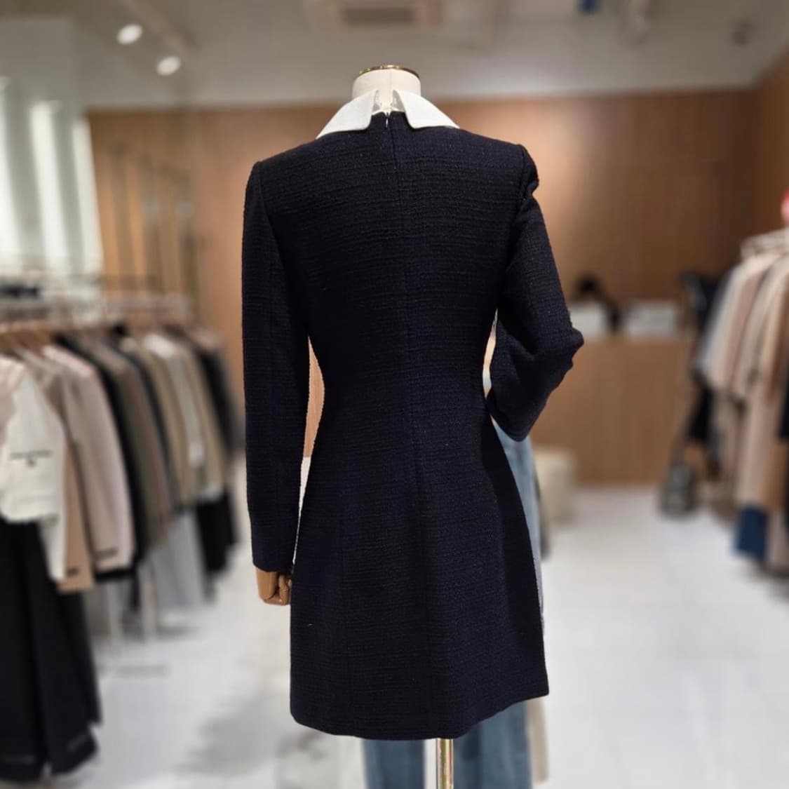 라인 트위드 카라넥 원피스 네이비 55 상품이미지2