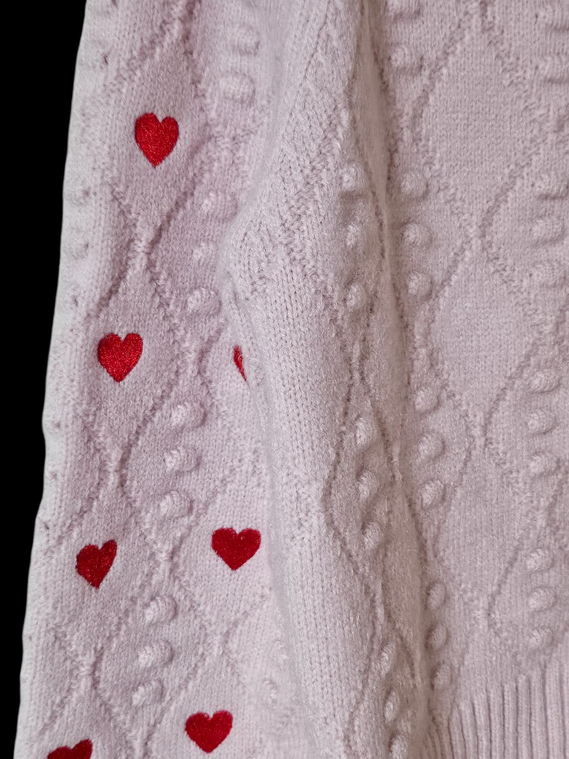 레드 하트 자수/ 미착용 /핑크 크롭 니트 스웨터 F /상태좋음 상품이미지8