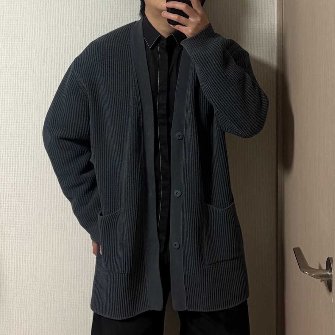 정품 커스텀멜로우 남성 울 블렌드 헤비 니트 가디건 상품이미지1