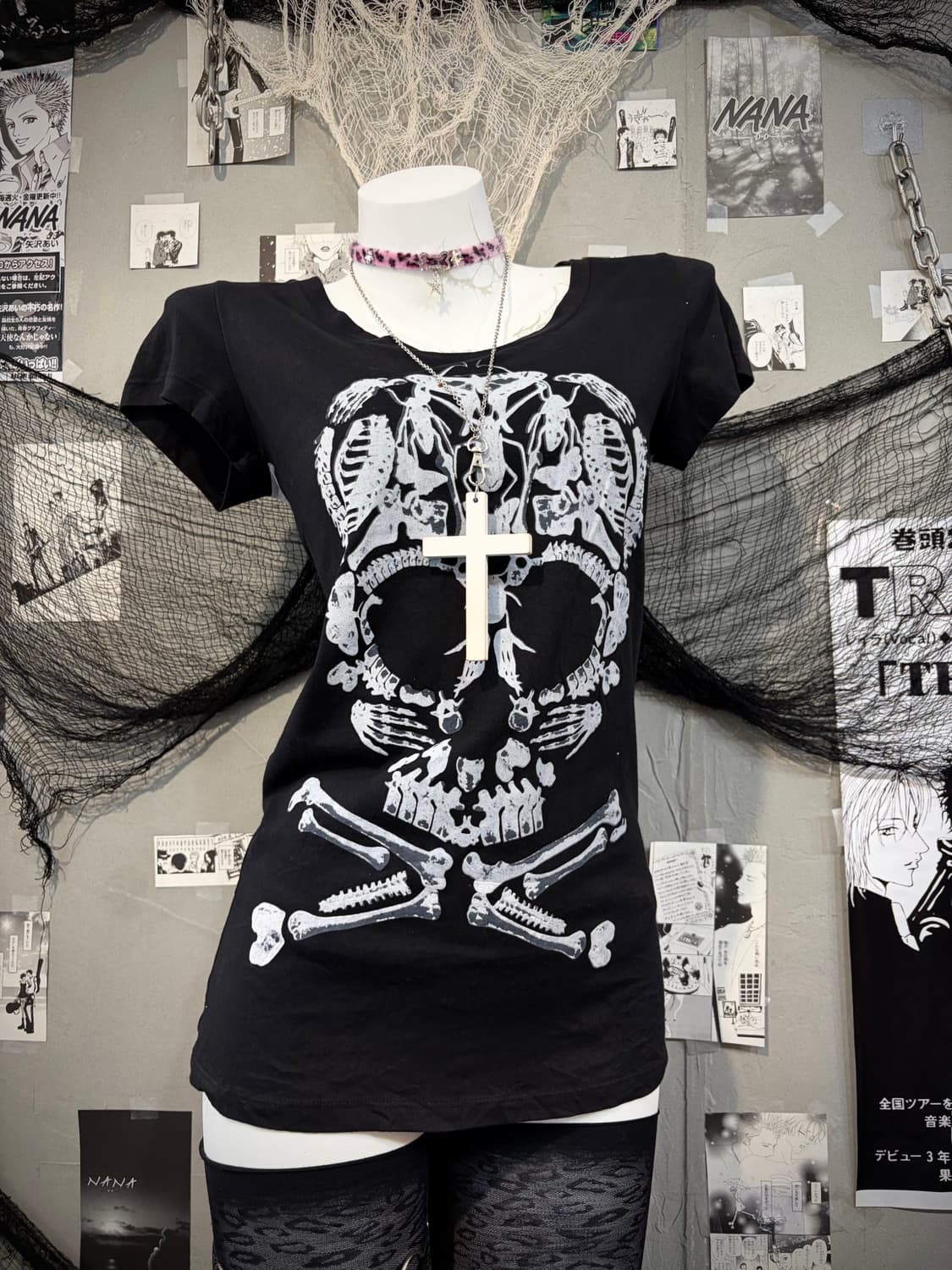 PUNK skull cross mesh web detail sleeve 상품이미지7