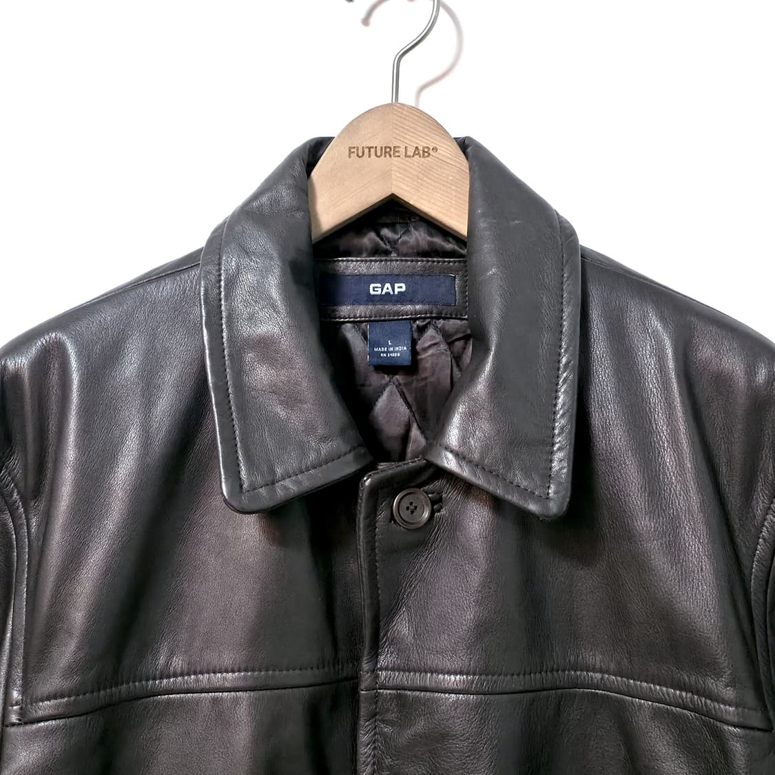 [L] 00s 갭 레더 카 코트 다크 브라운 상품이미지3