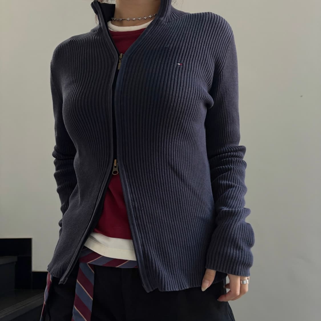 타미힐피거 리브드 골지 니트집업 상품이미지2