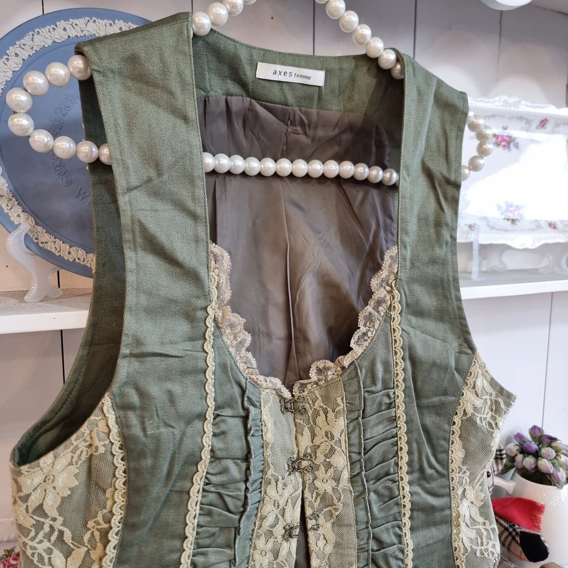 axes femme 레이스 베스트 빈티지 스타일 상품이미지4