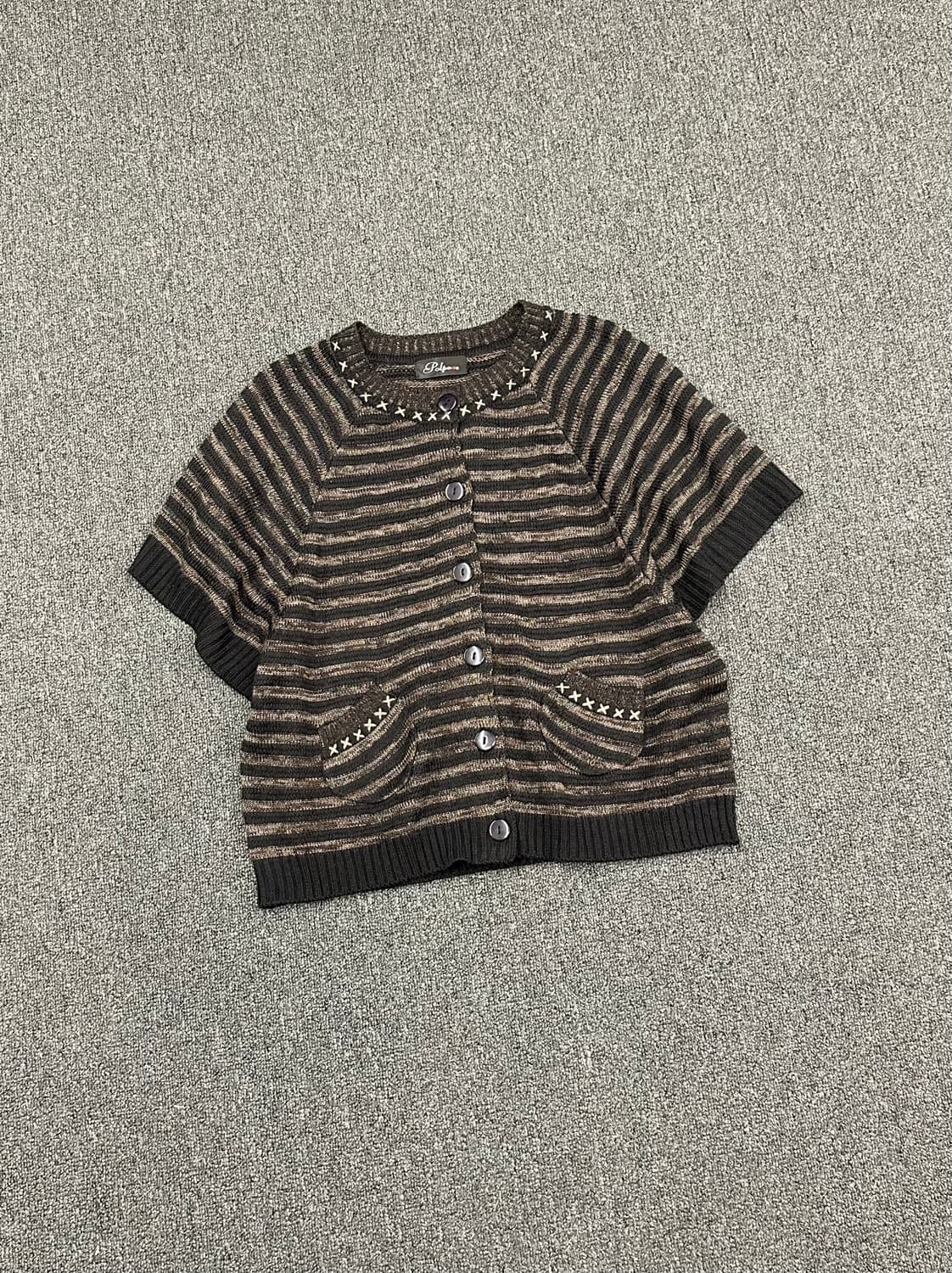 M-L)Polpoa vintage 여성 스트라이프 니트 베스트 가디건 상품이미지1