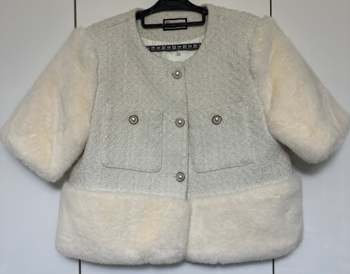 써리원트위드 퍼 자켓 아이보리 상품이미지1