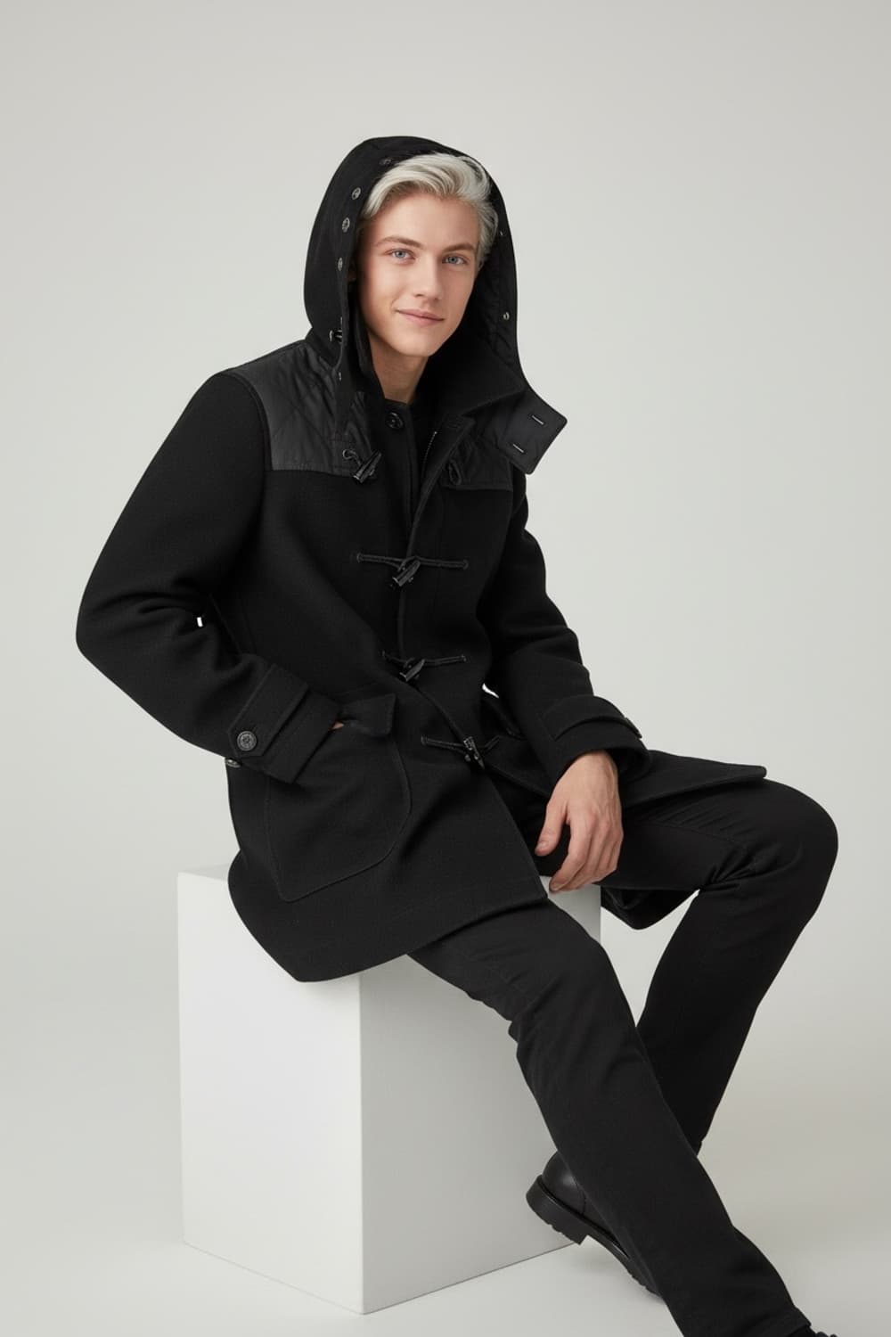 버버리 남성 블랙 울 더플코트(46) 상품이미지1