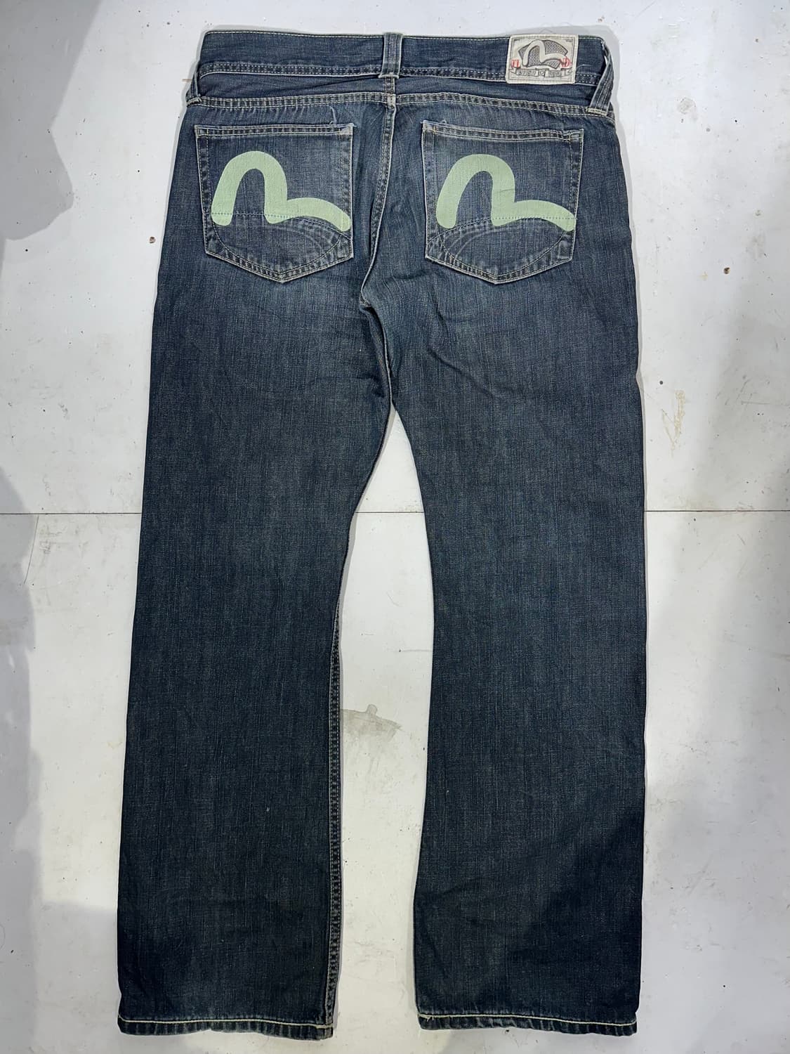 에비수 진청 와이드 부츠컷 워싱 프린팅 데님 팬츠 청바지 34 상품이미지5