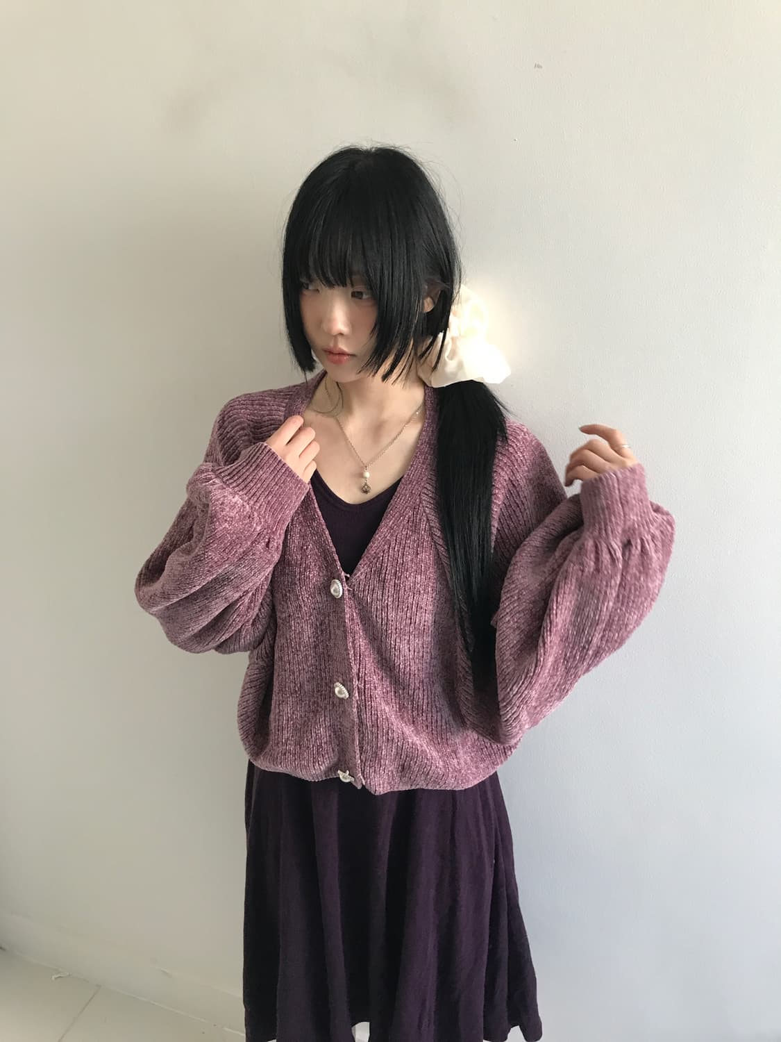 (Vintage)Puff gold button cardigan 상품이미지2
