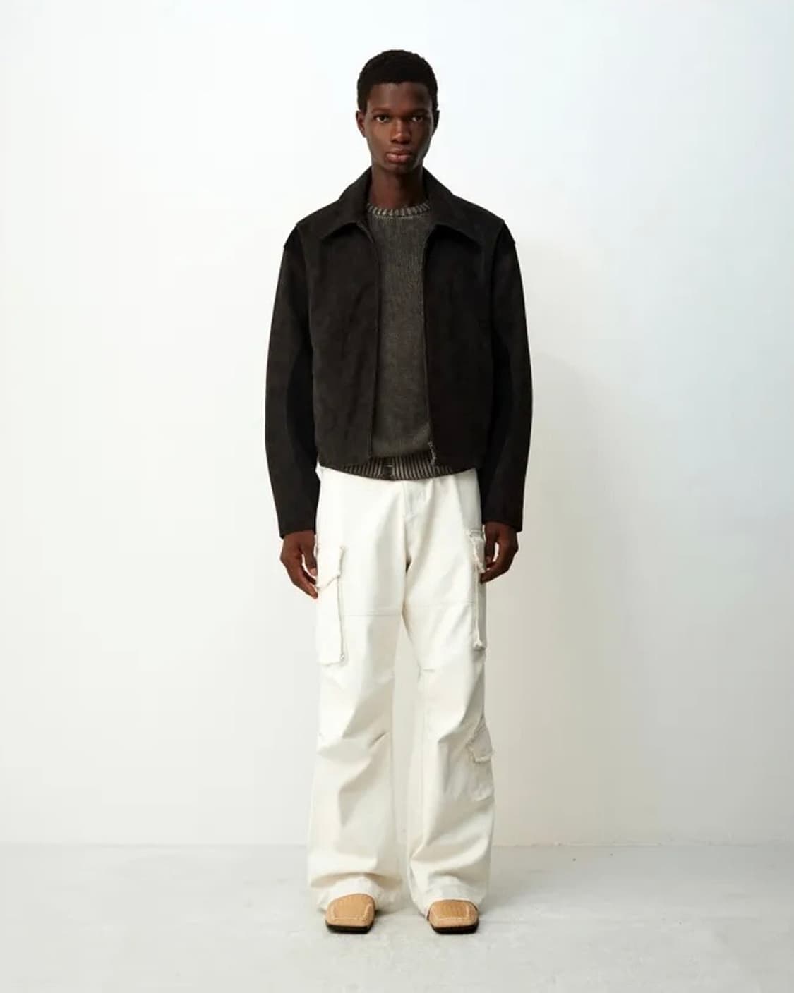 [L] 쿠어 믹스드 스웨이드 파이핑 점퍼 (블랙브라운) 상품이미지4