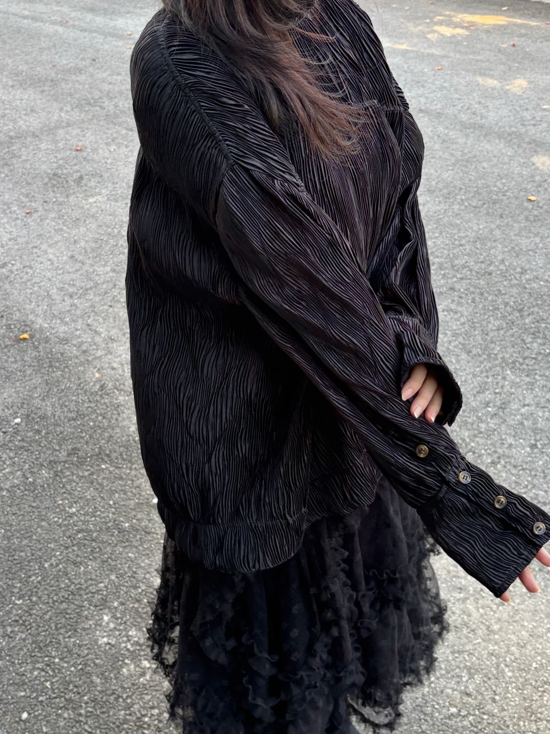 가니 플리츠 하이넥 블라우스 상품이미지1