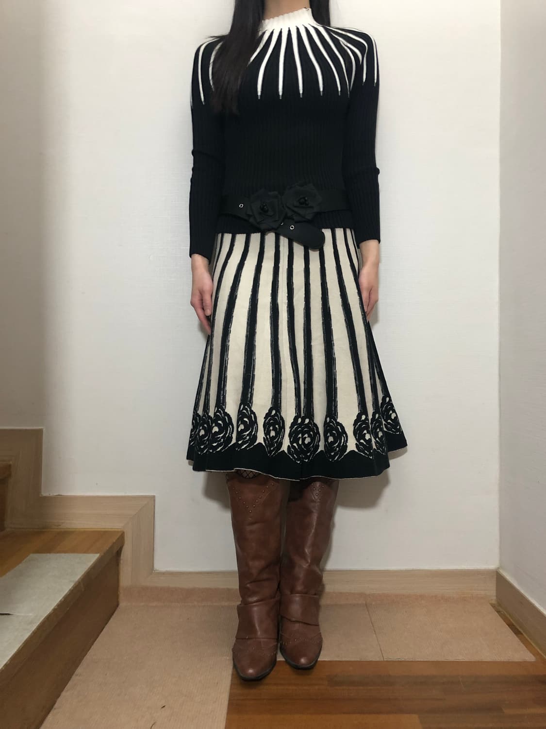 빈티지 블랙 앤 화이트 오리엔탈 스커트 상품이미지4